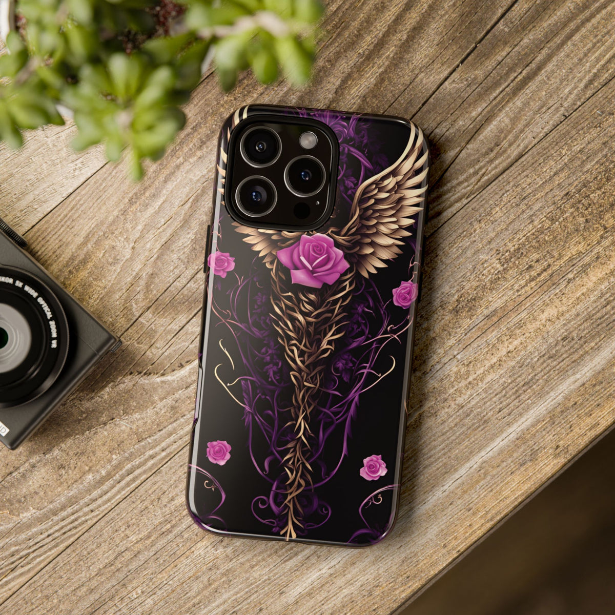Phone Case - Tough - Purple, Pink Skull & Wings