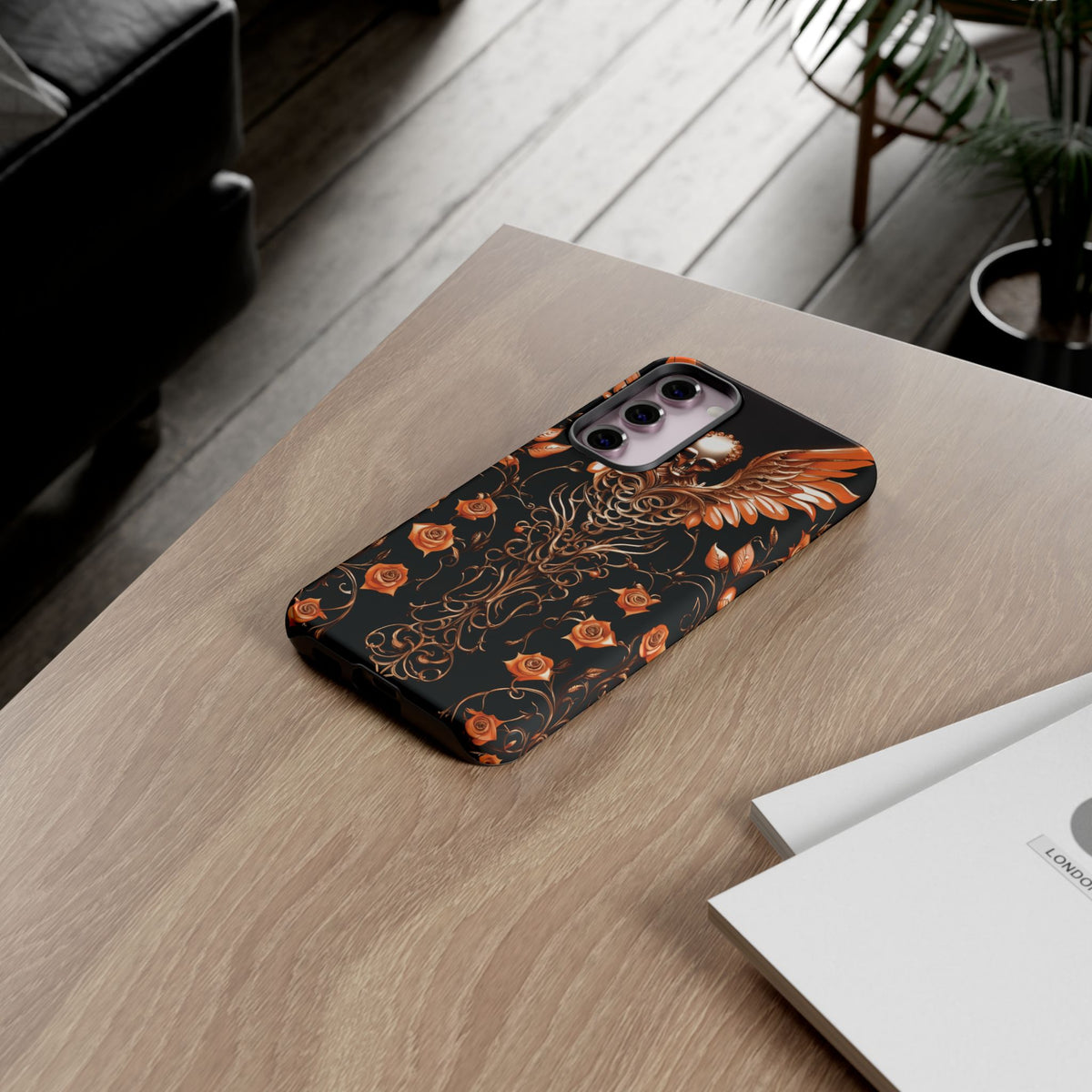 Phone Case - Tough - Orange Skull & Wings