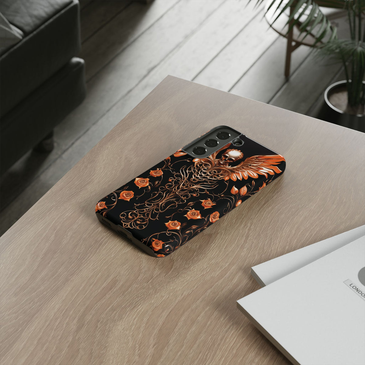 Phone Case - Tough - Orange Skull & Wings