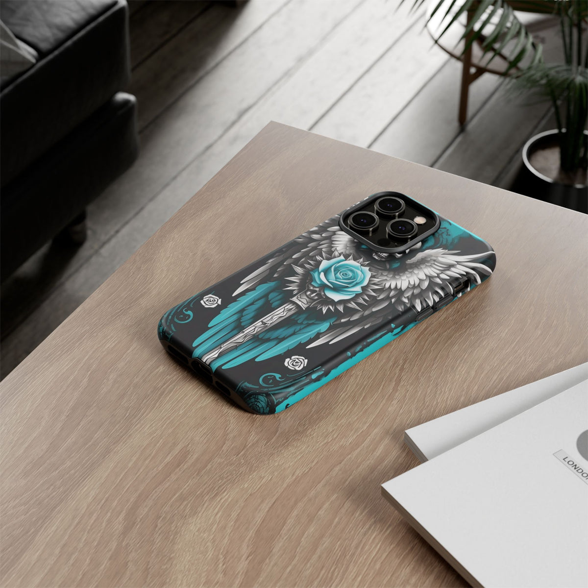 Phone Case - Tough - Cyan Angel Wings
