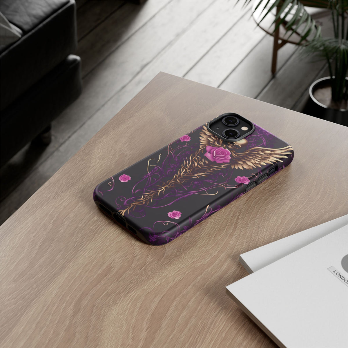 Phone Case - Tough - Purple, Pink Skull & Wings