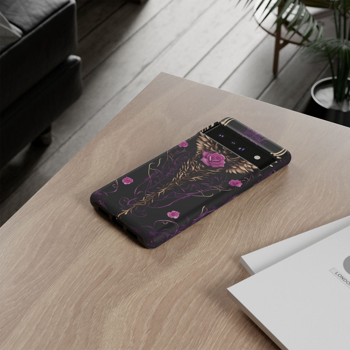 Phone Case - Tough - Purple, Pink Skull & Wings