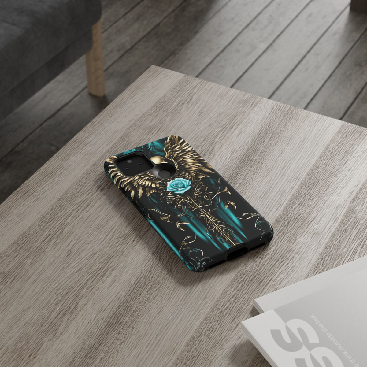 Phone Case - Tough - Cyan Skull & Wings