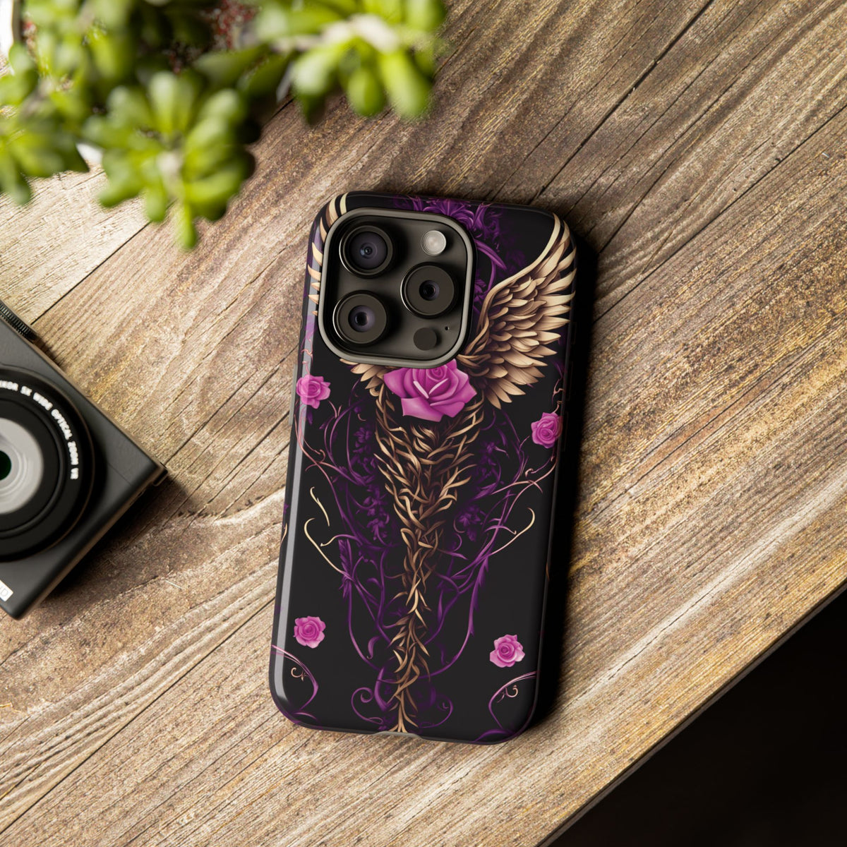 Phone Case - Tough - Purple, Pink Skull & Wings