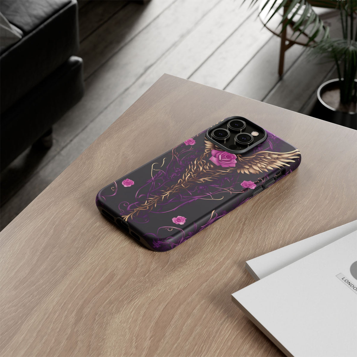 Phone Case - Tough - Purple, Pink Skull & Wings