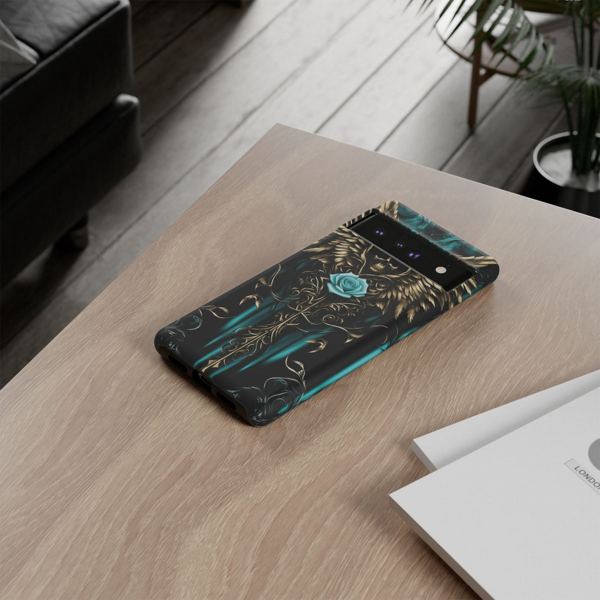 Phone Case - Tough - Cyan Skull & Wings