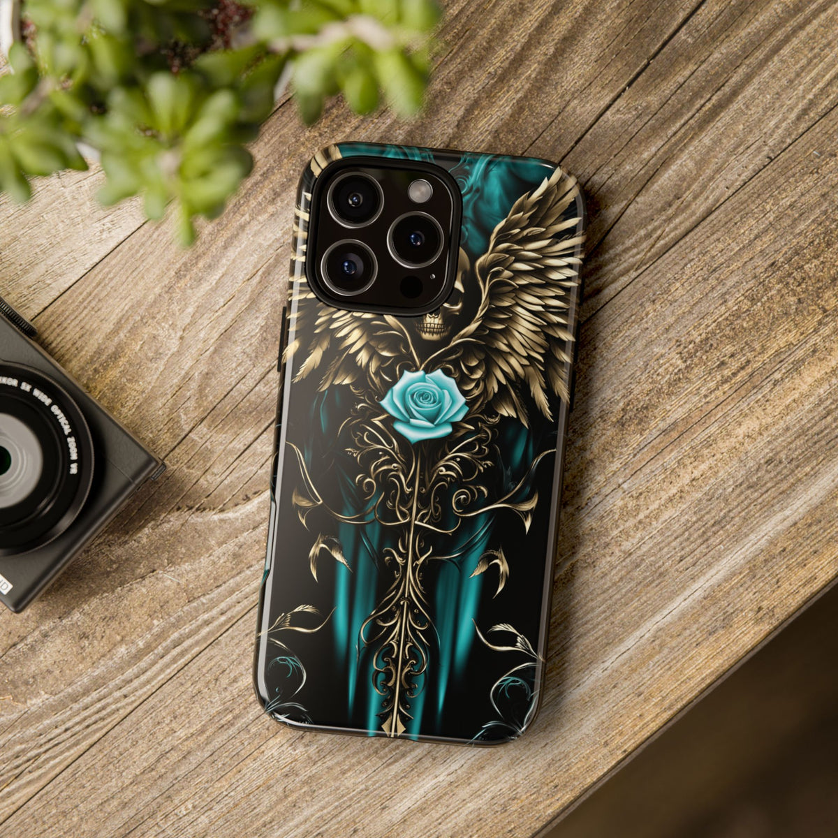 Phone Case - Tough - Cyan Skull & Wings