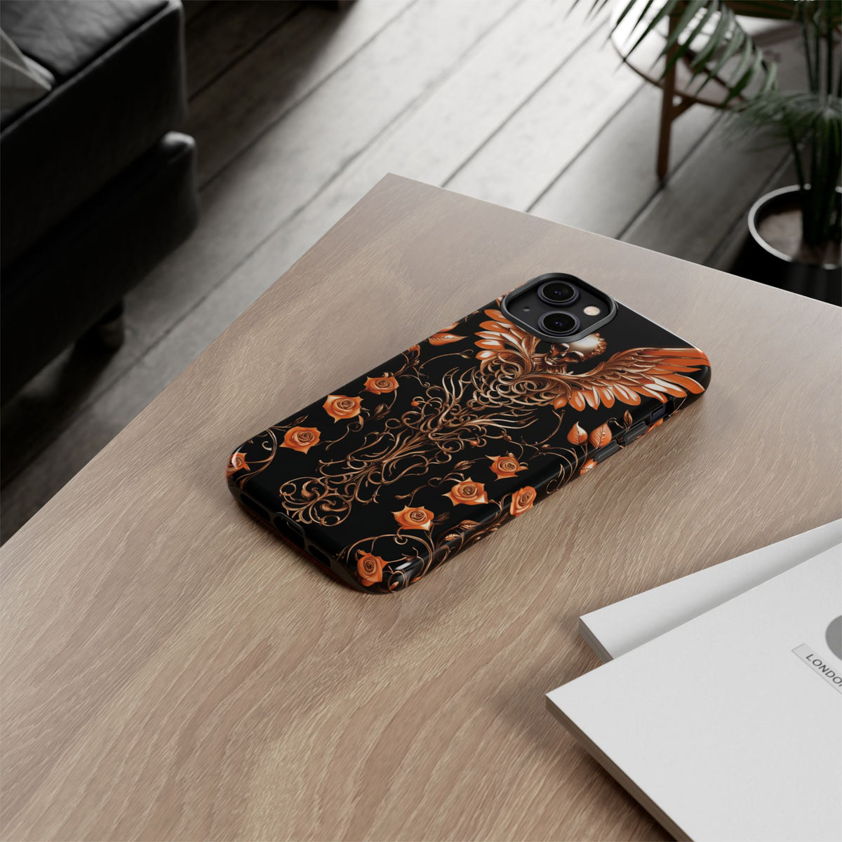 Phone Case - Tough - Orange Skull & Wings