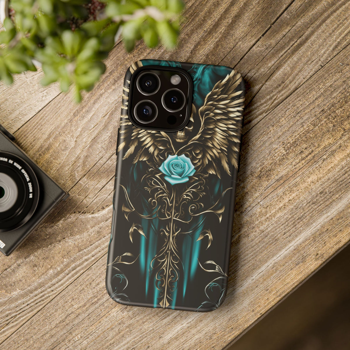 Phone Case - Tough - Cyan Skull & Wings