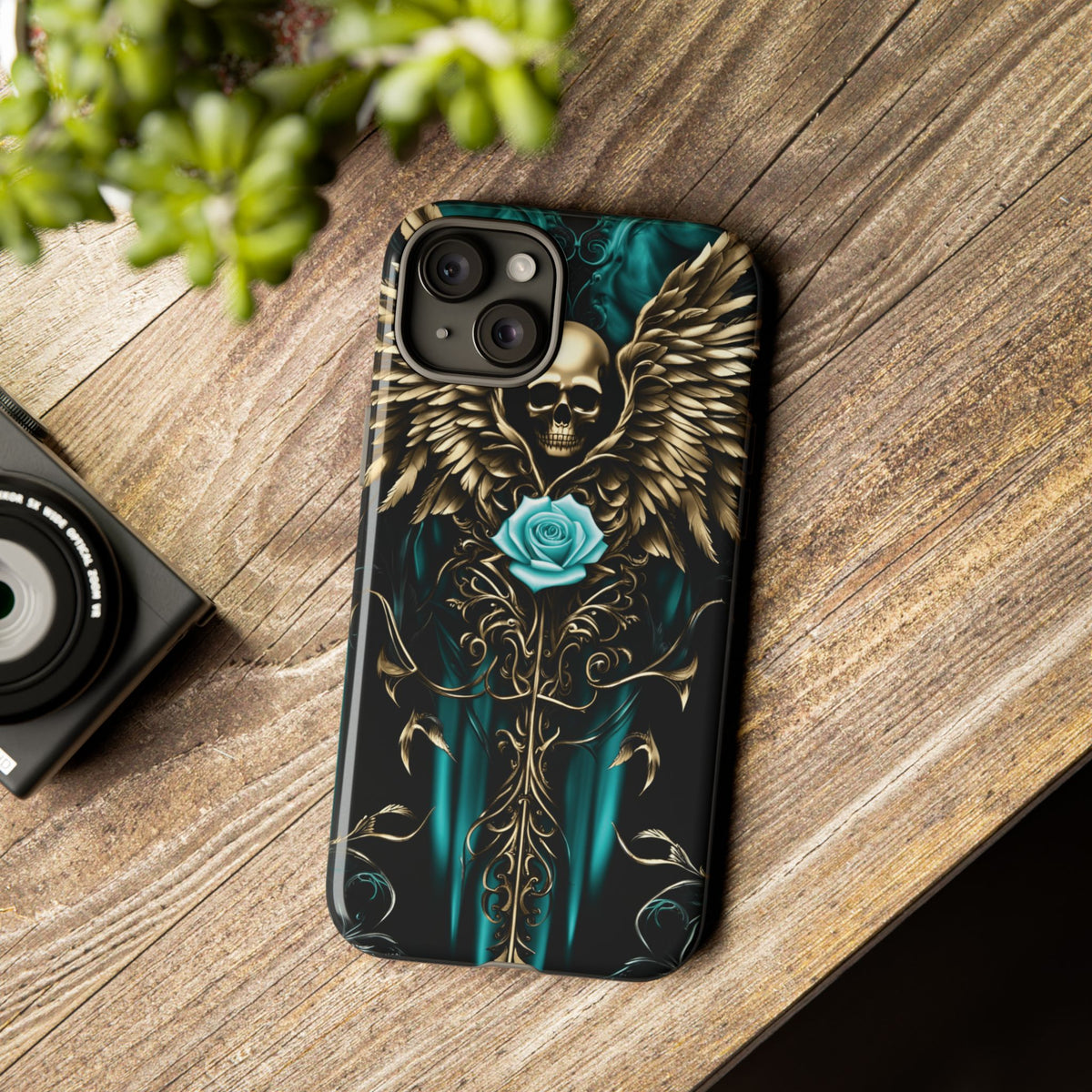 Phone Case - Tough - Cyan Skull & Wings