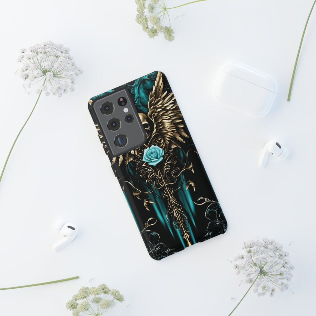 Phone Case - Tough - Cyan Skull & Wings
