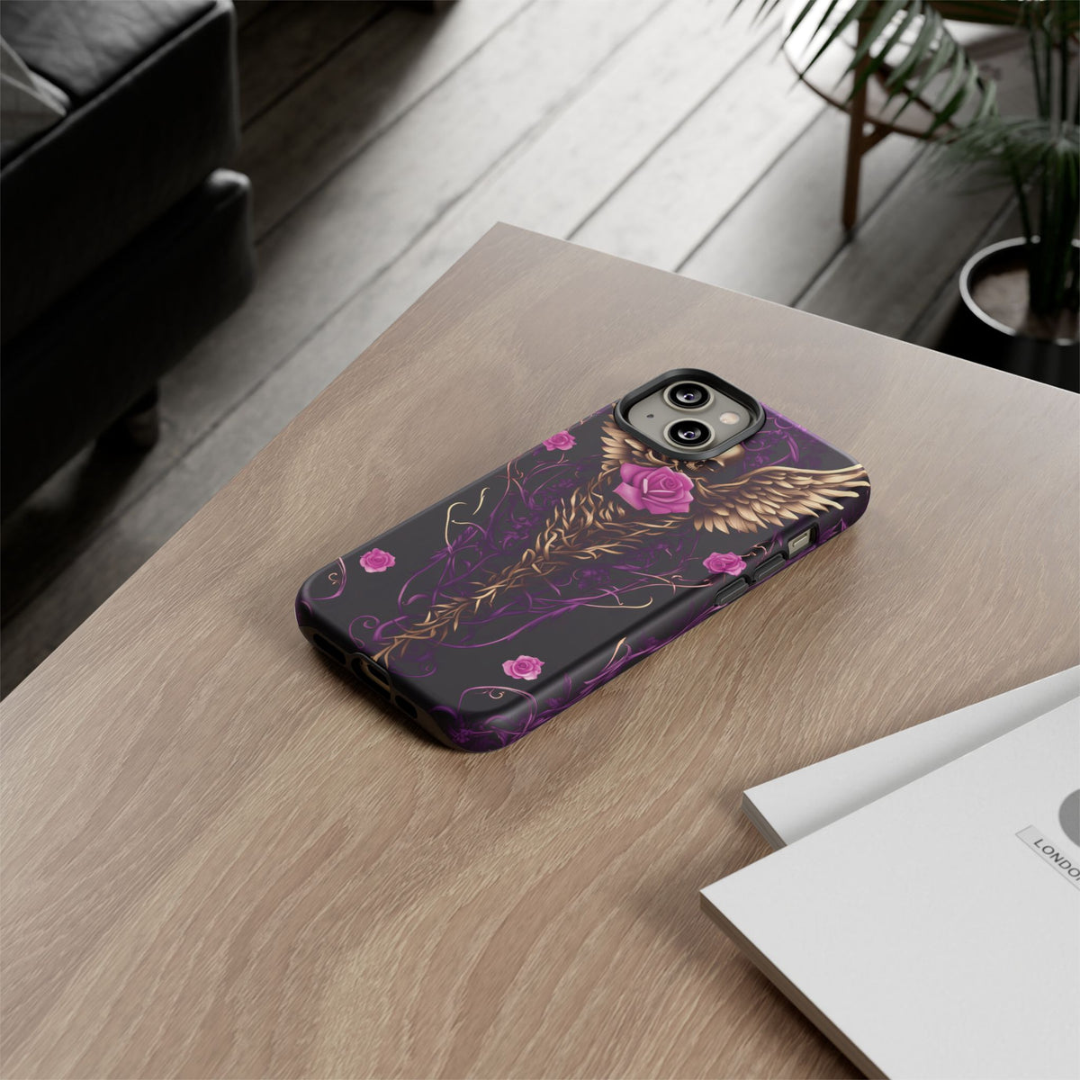 Phone Case - Tough - Purple, Pink Skull & Wings