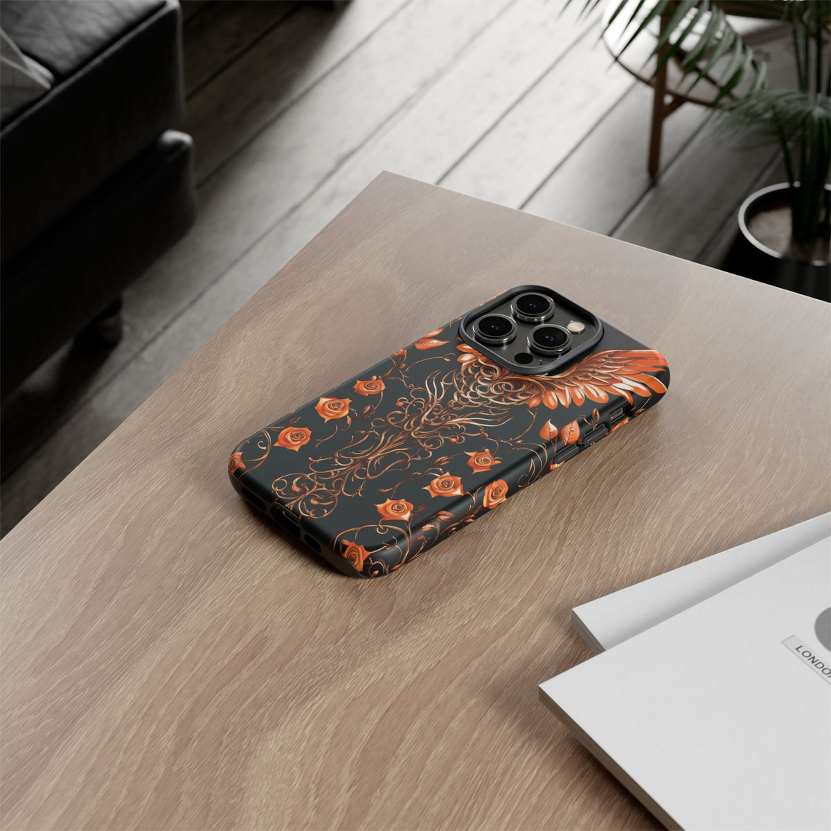 Phone Case - Tough - Orange Skull & Wings
