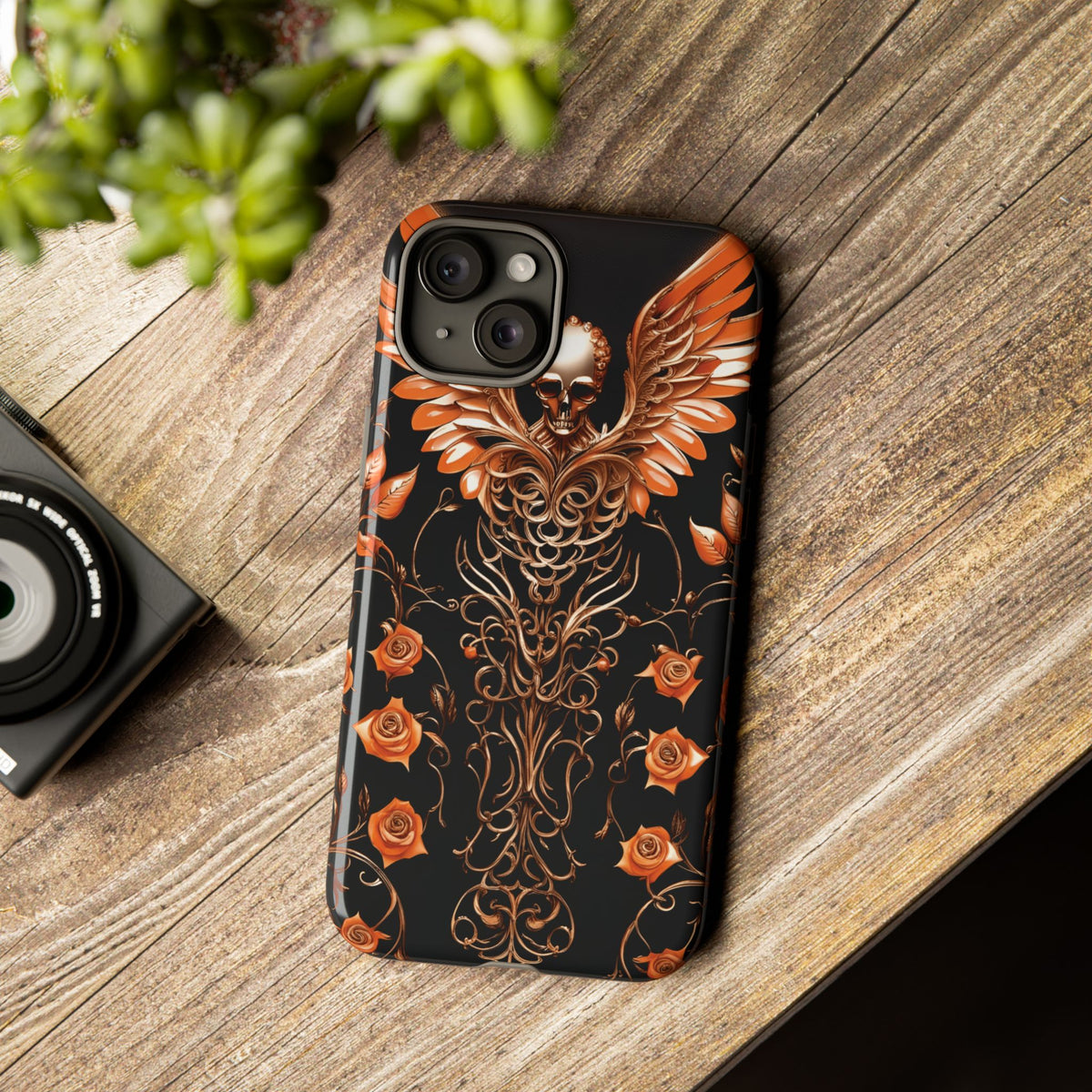 Phone Case - Tough - Orange Skull & Wings