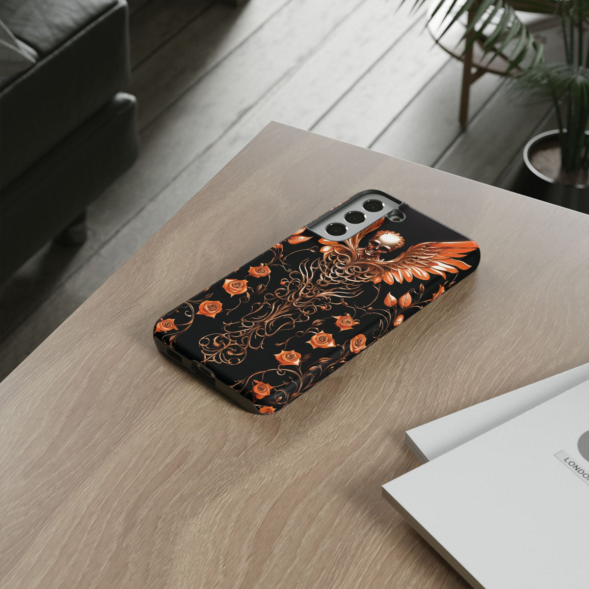 Phone Case - Tough - Orange Skull & Wings