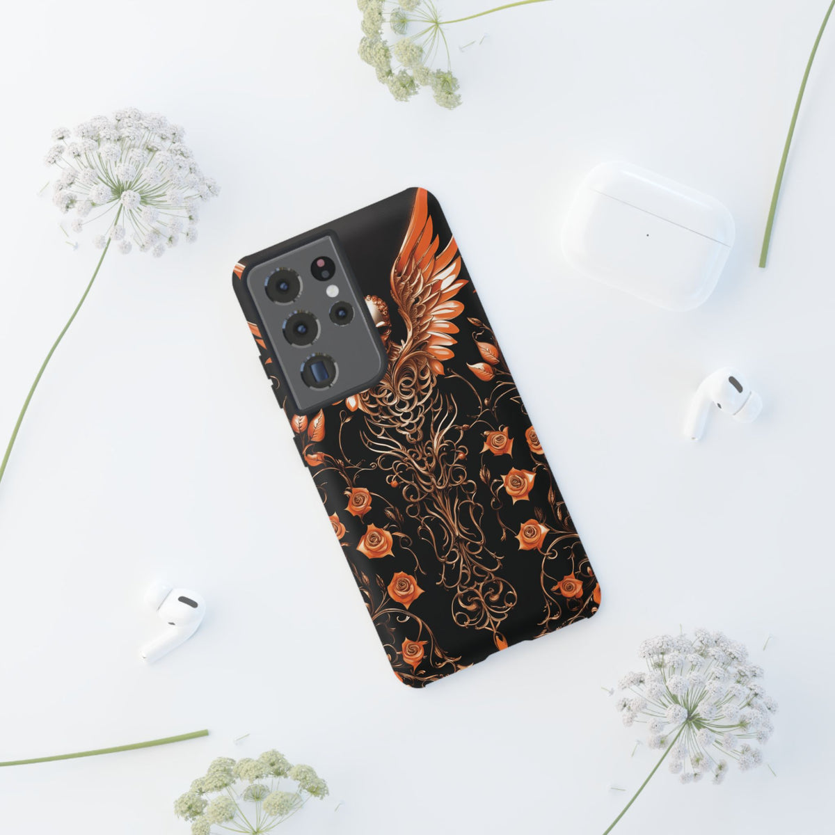 Phone Case - Tough - Orange Skull & Wings