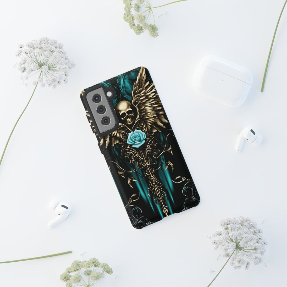 Phone Case - Tough - Cyan Skull & Wings