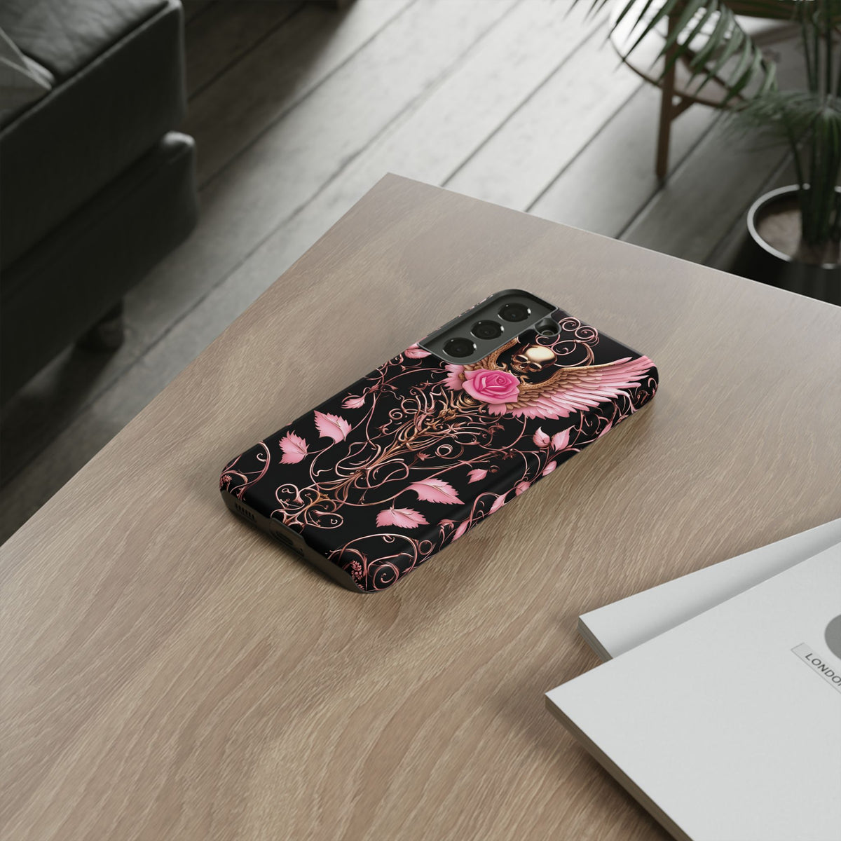Phone Case - Tough - Pink Skull & Wings
