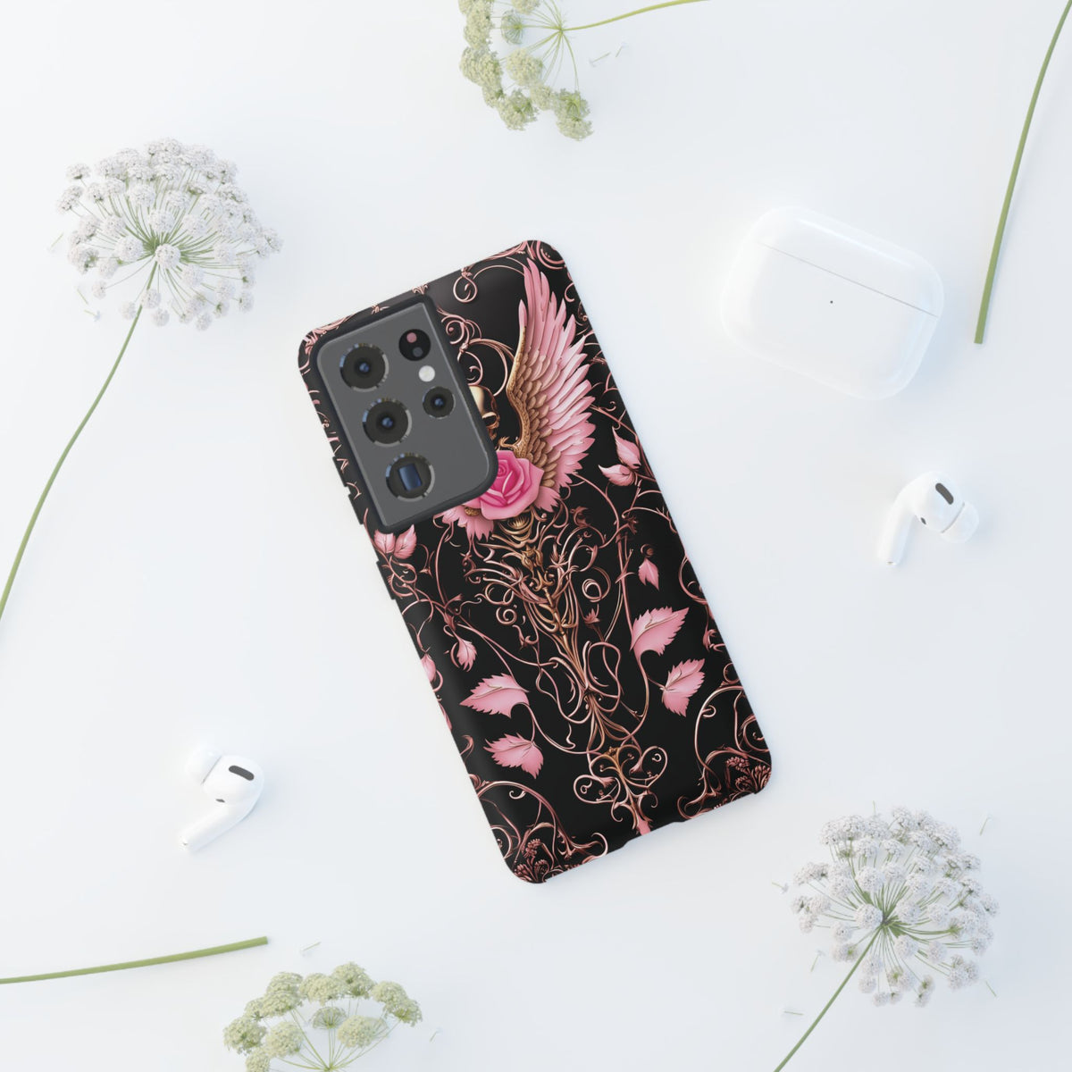 Phone Case - Tough - Pink Skull & Wings