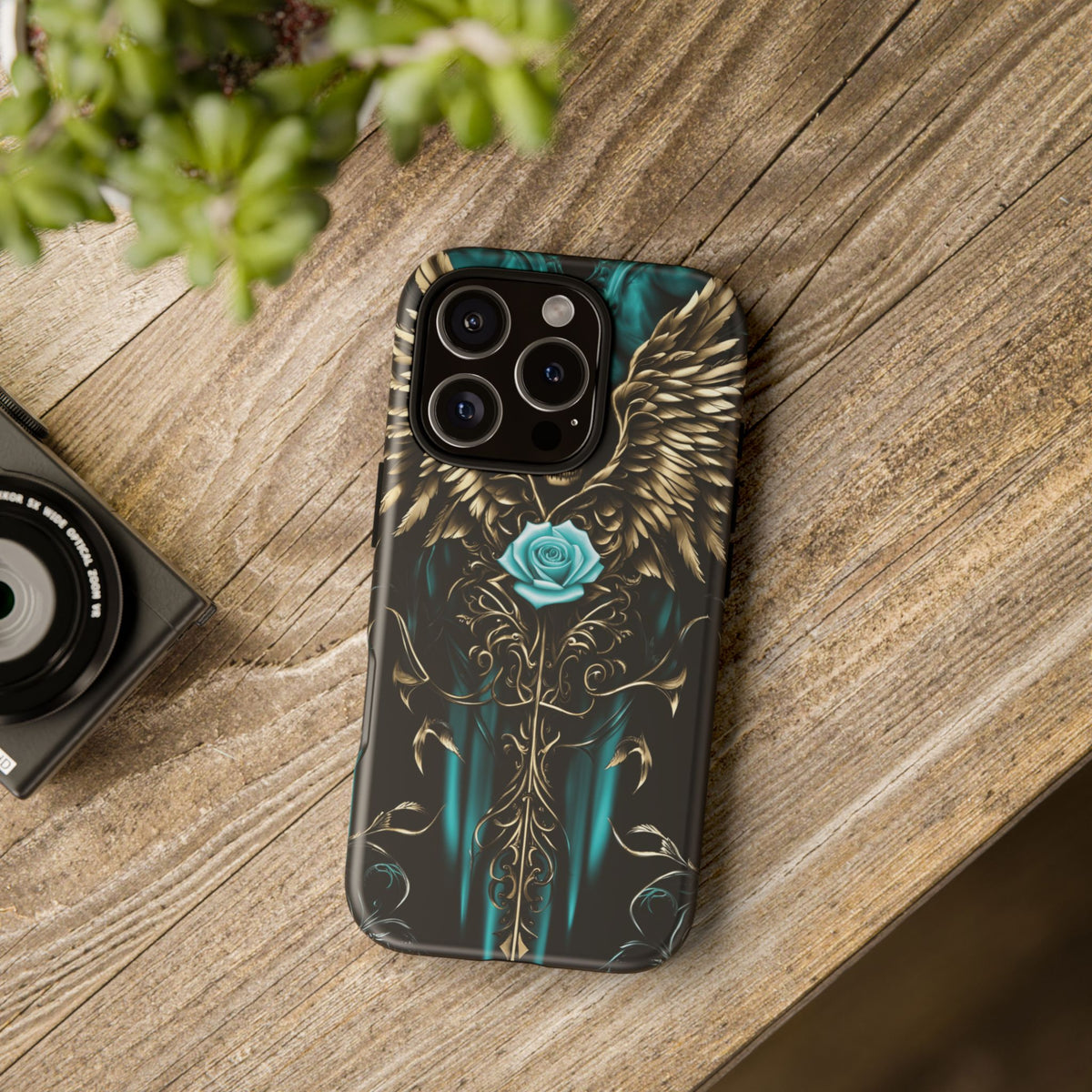 Phone Case - Tough - Cyan Skull & Wings