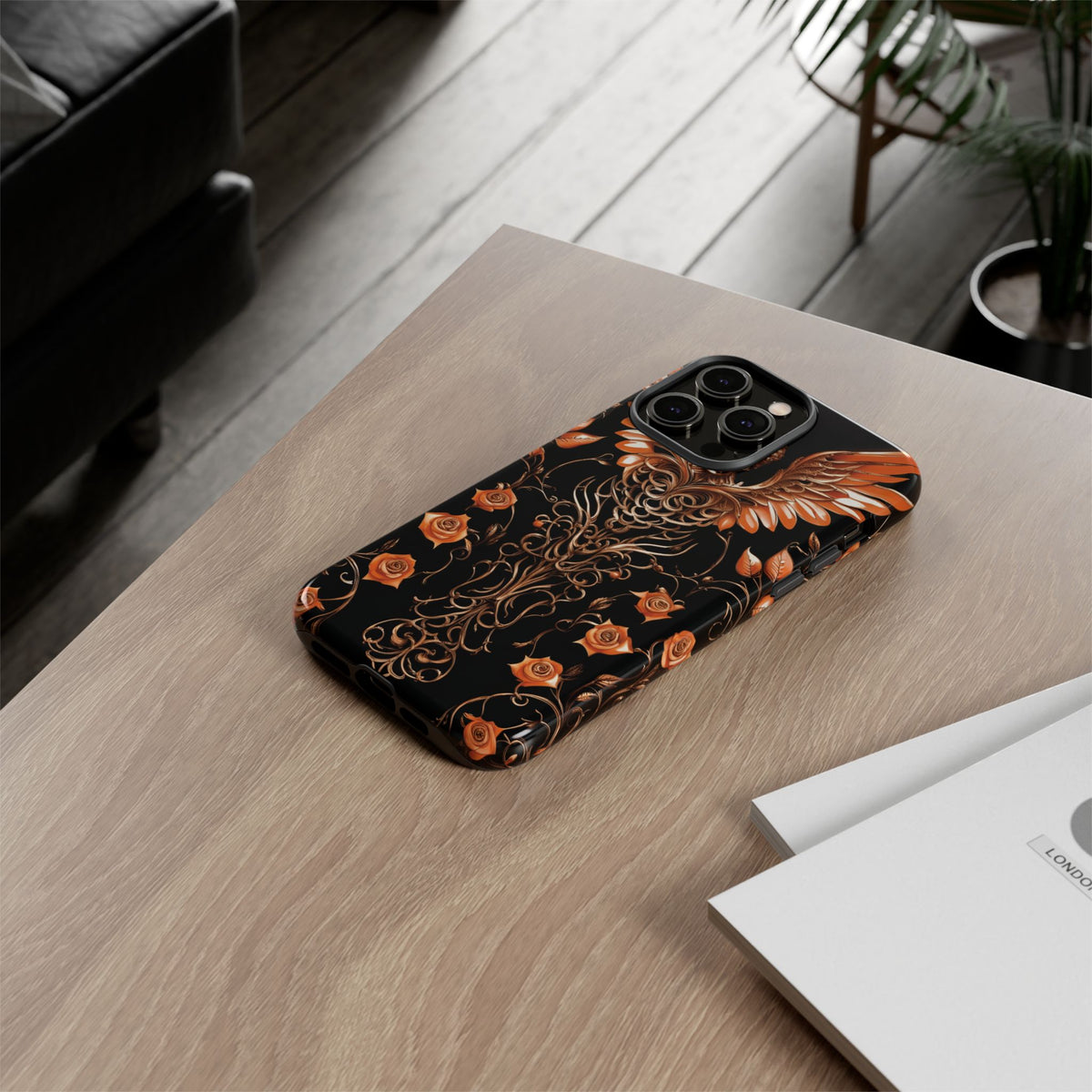 Phone Case - Tough - Orange Skull & Wings
