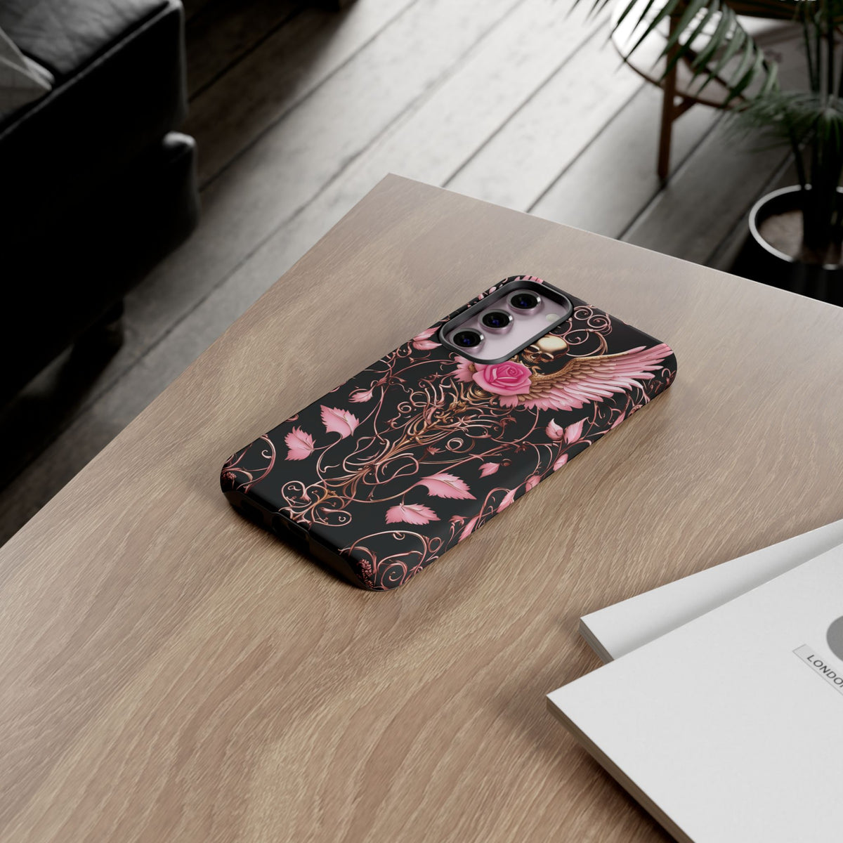 Phone Case - Tough - Pink Skull & Wings