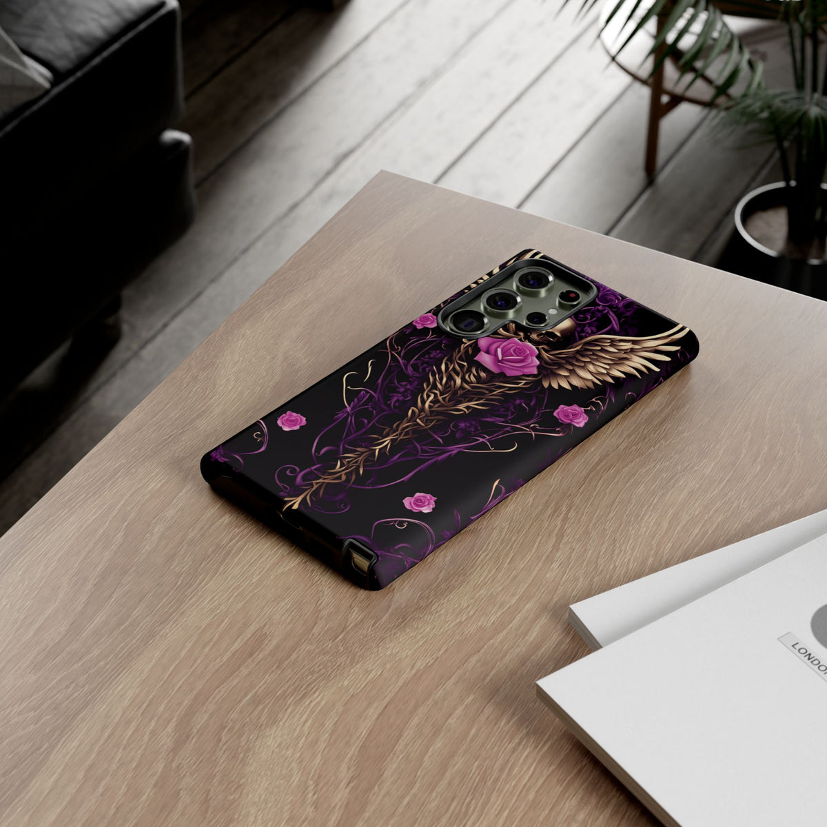 Phone Case - Tough - Purple, Pink Skull & Wings