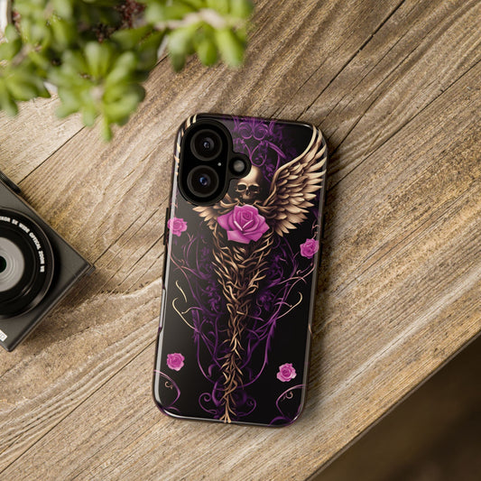 Phone Case - Tough - Purple, Pink Skull & Wings