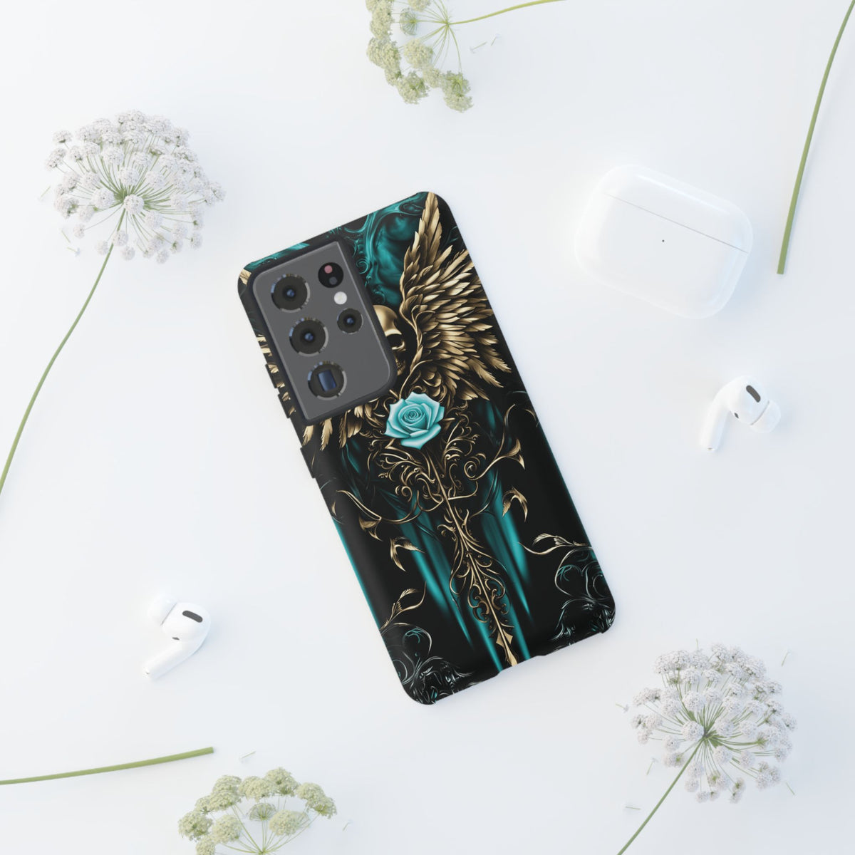 Phone Case - Tough - Cyan Skull & Wings
