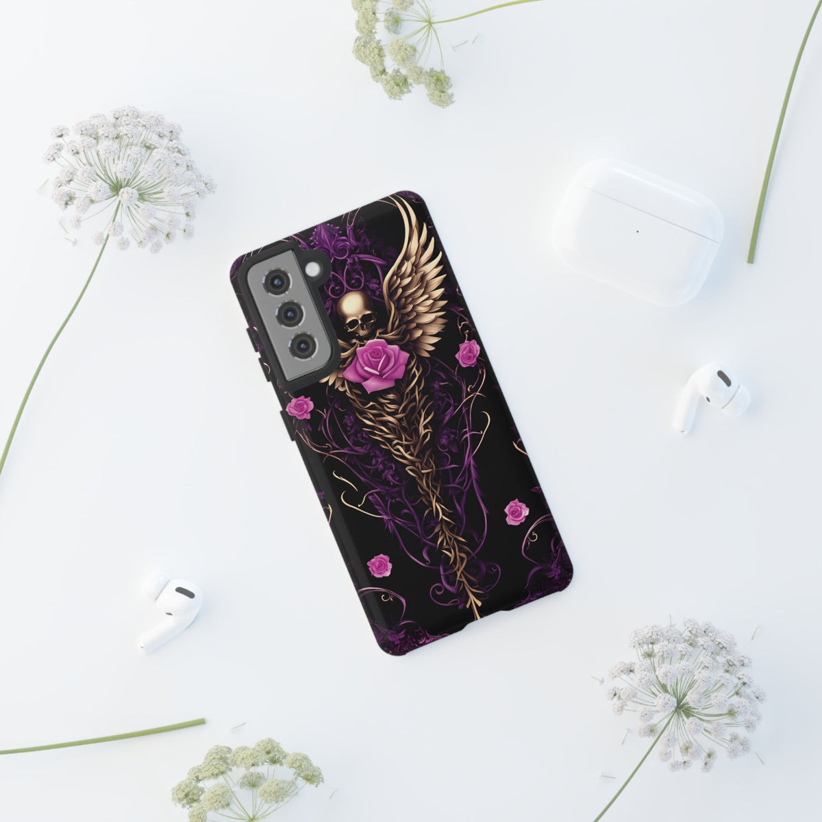 Phone Case - Tough - Purple, Pink Skull & Wings