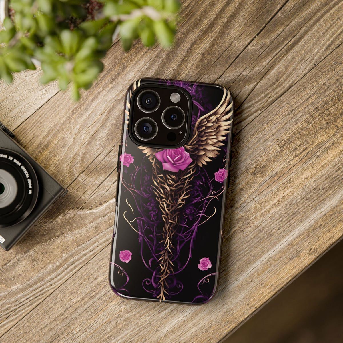 Phone Case - Tough - Purple, Pink Skull & Wings
