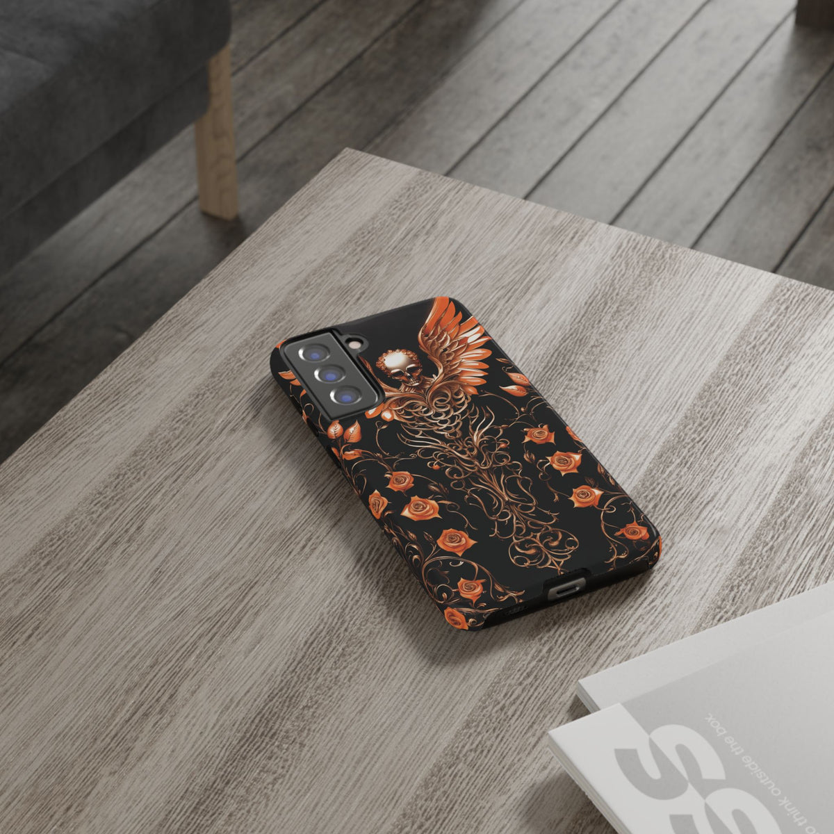 Phone Case - Tough - Orange Skull & Wings