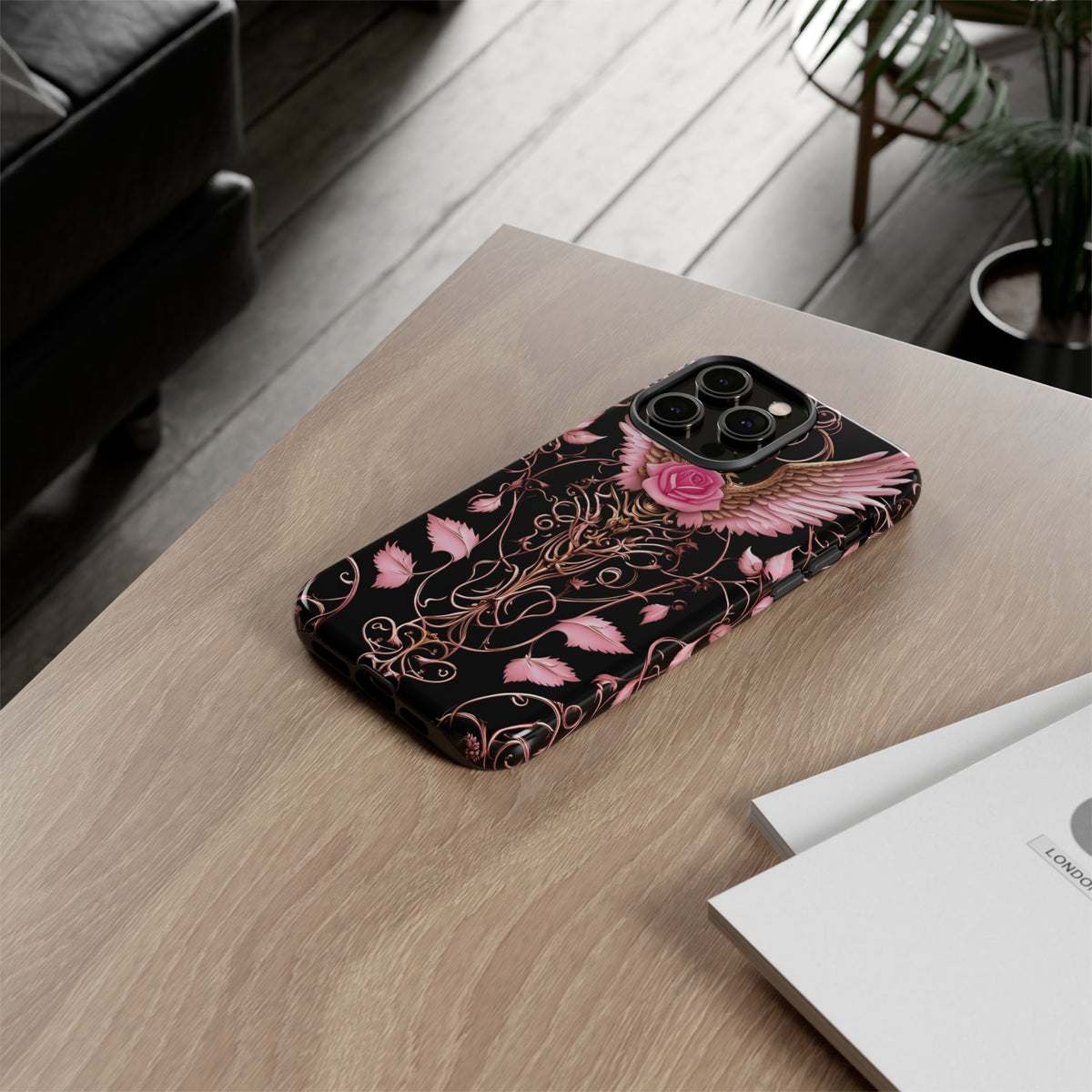 Phone Case - Tough - Pink Skull & Wings