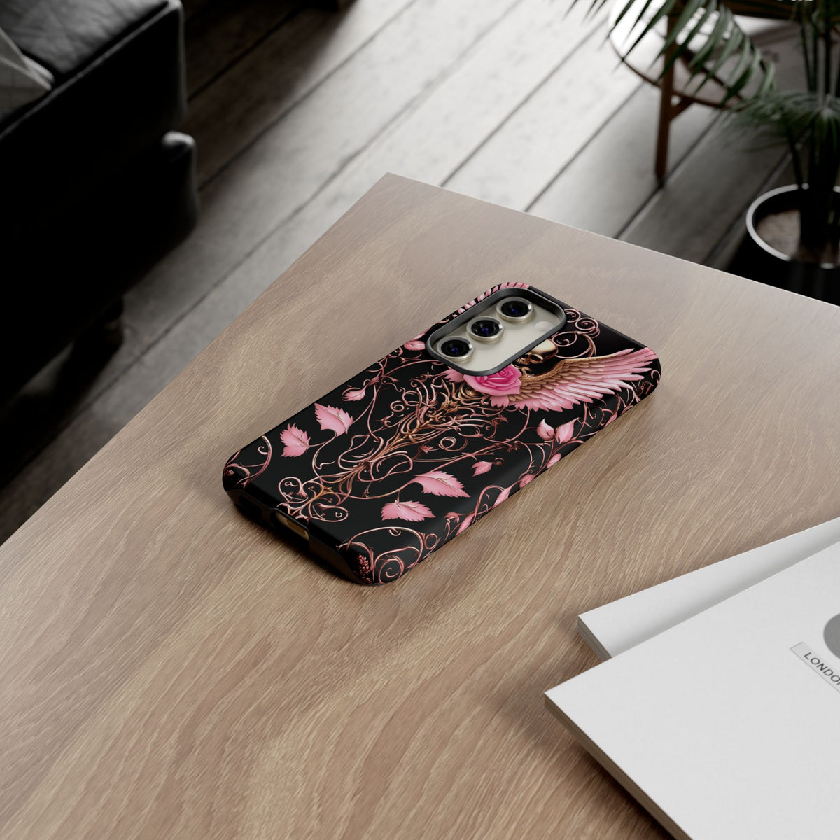 Phone Case - Tough - Pink Skull & Wings