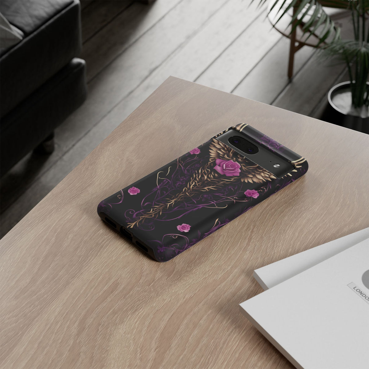 Phone Case - Tough - Purple, Pink Skull & Wings