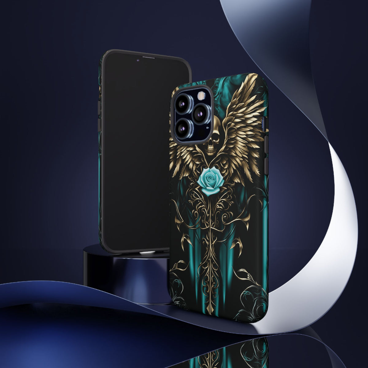 Phone Case - Tough - Cyan Skull & Wings