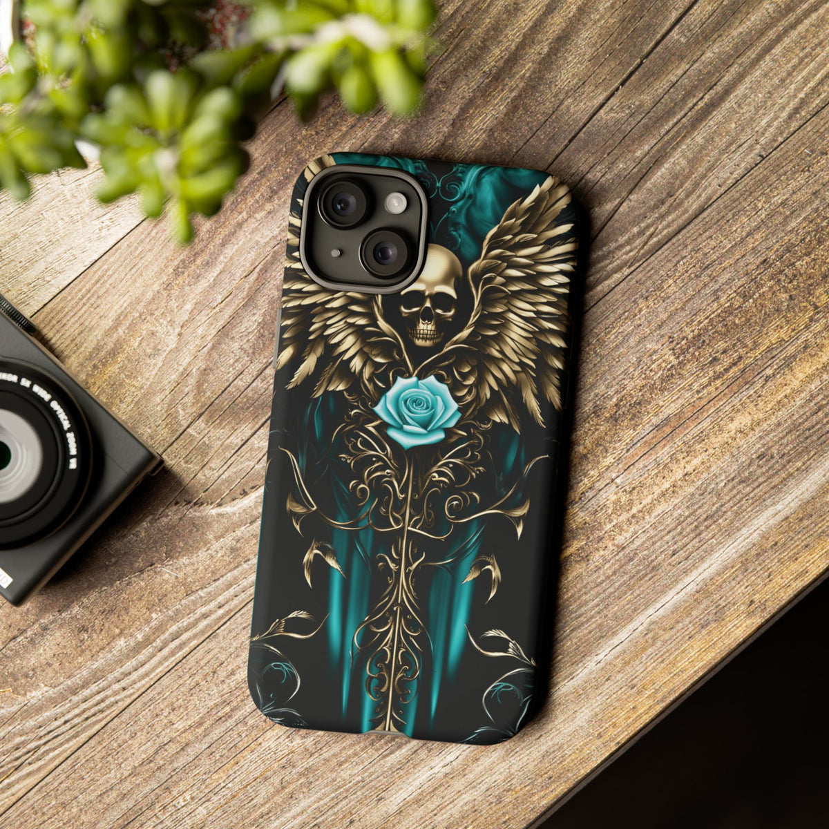 Phone Case - Tough - Cyan Skull & Wings