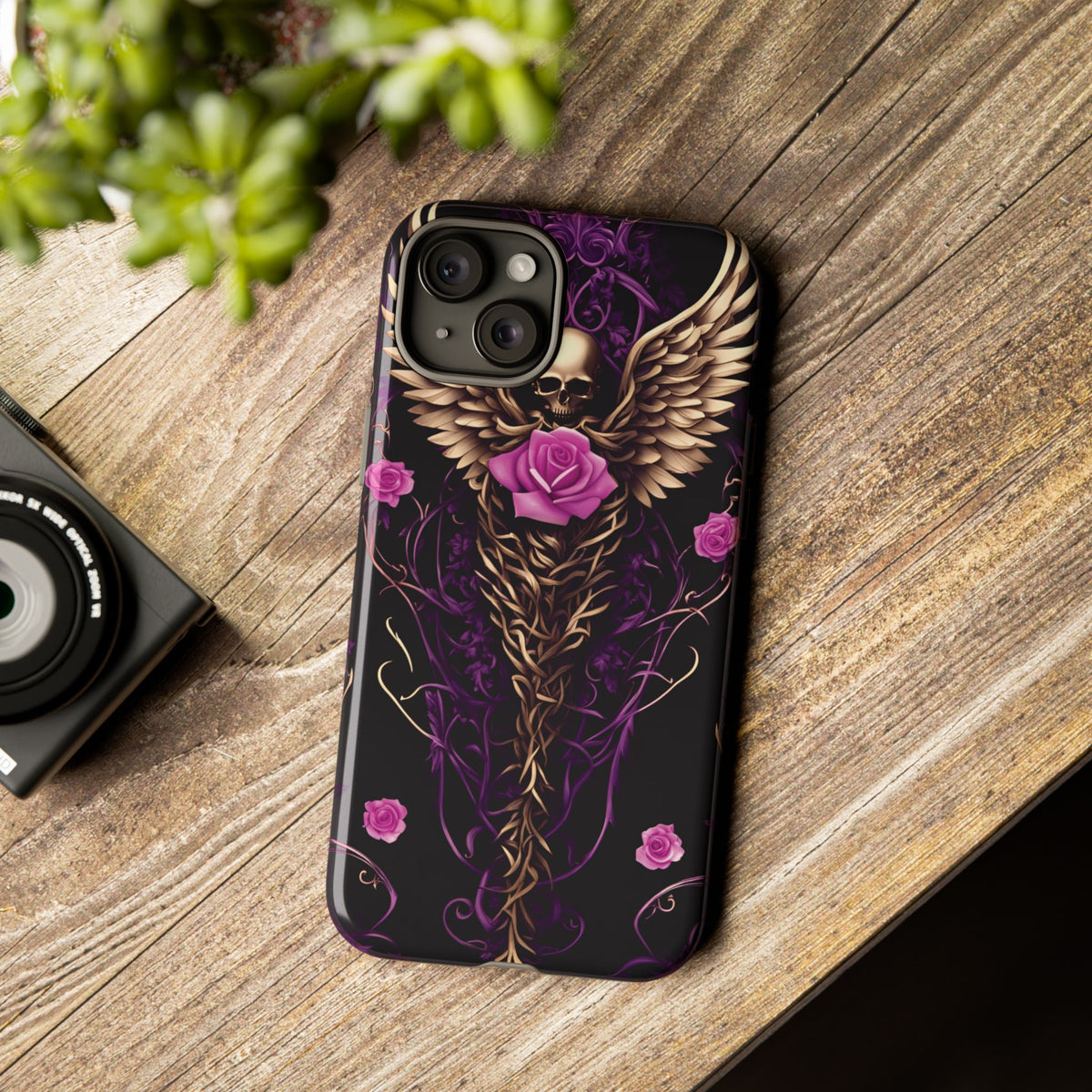 Phone Case - Tough - Purple, Pink Skull & Wings