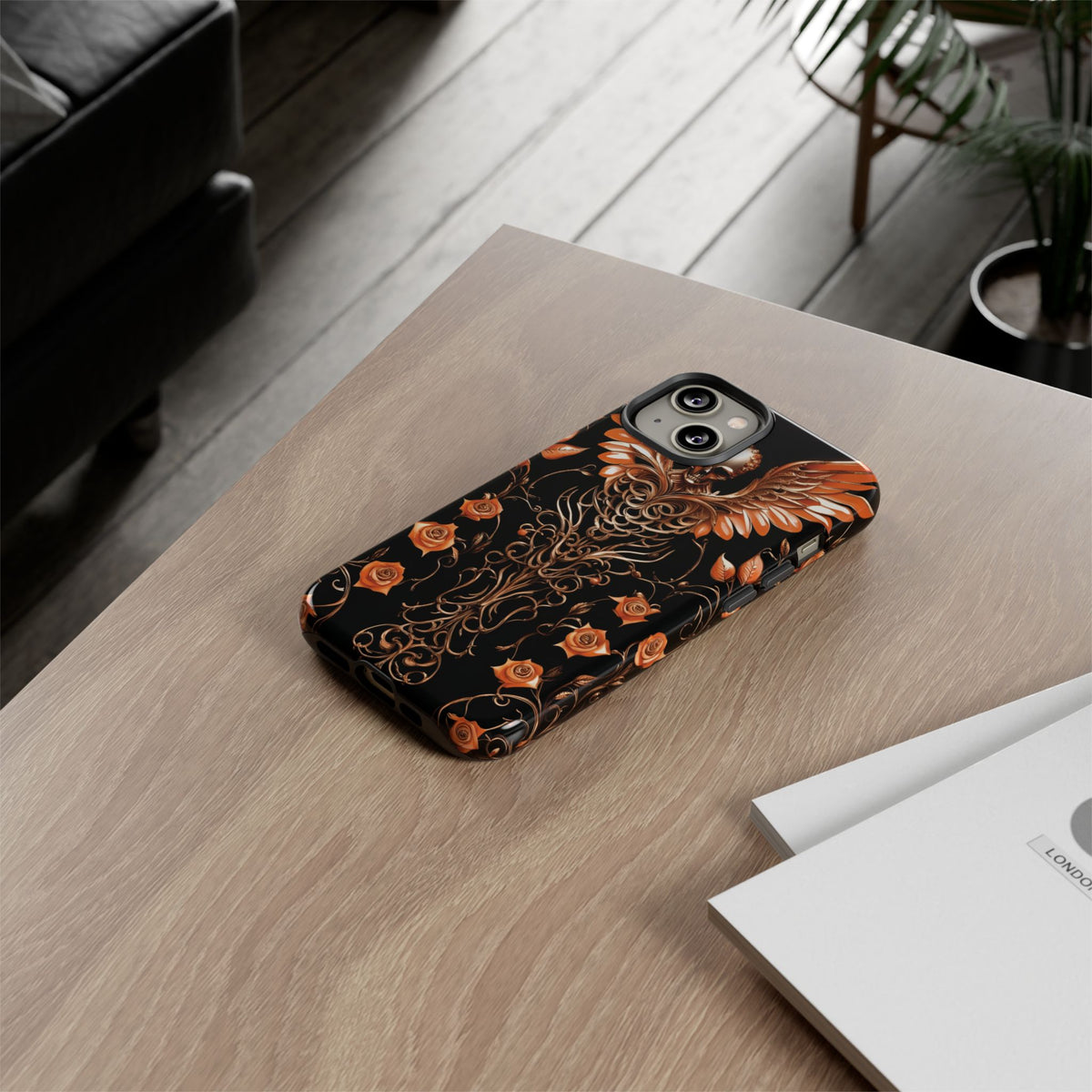 Phone Case - Tough - Orange Skull & Wings