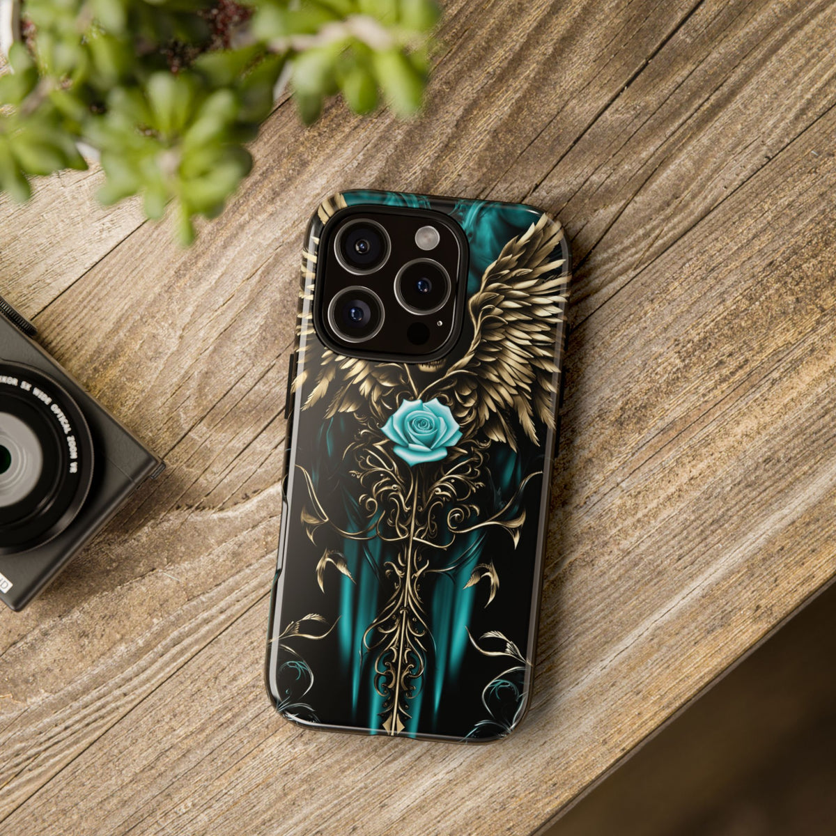 Phone Case - Tough - Cyan Skull & Wings