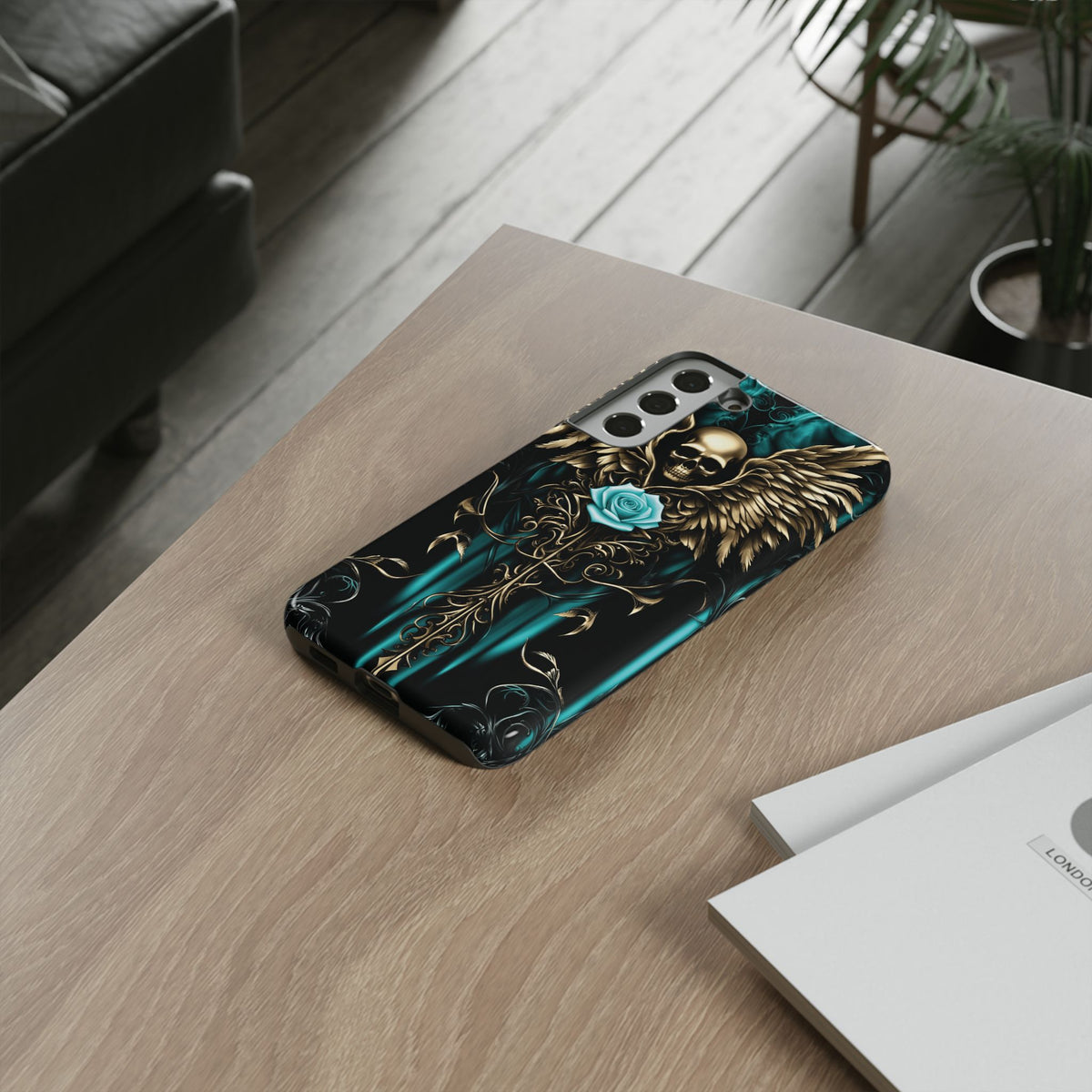 Phone Case - Tough - Cyan Skull & Wings