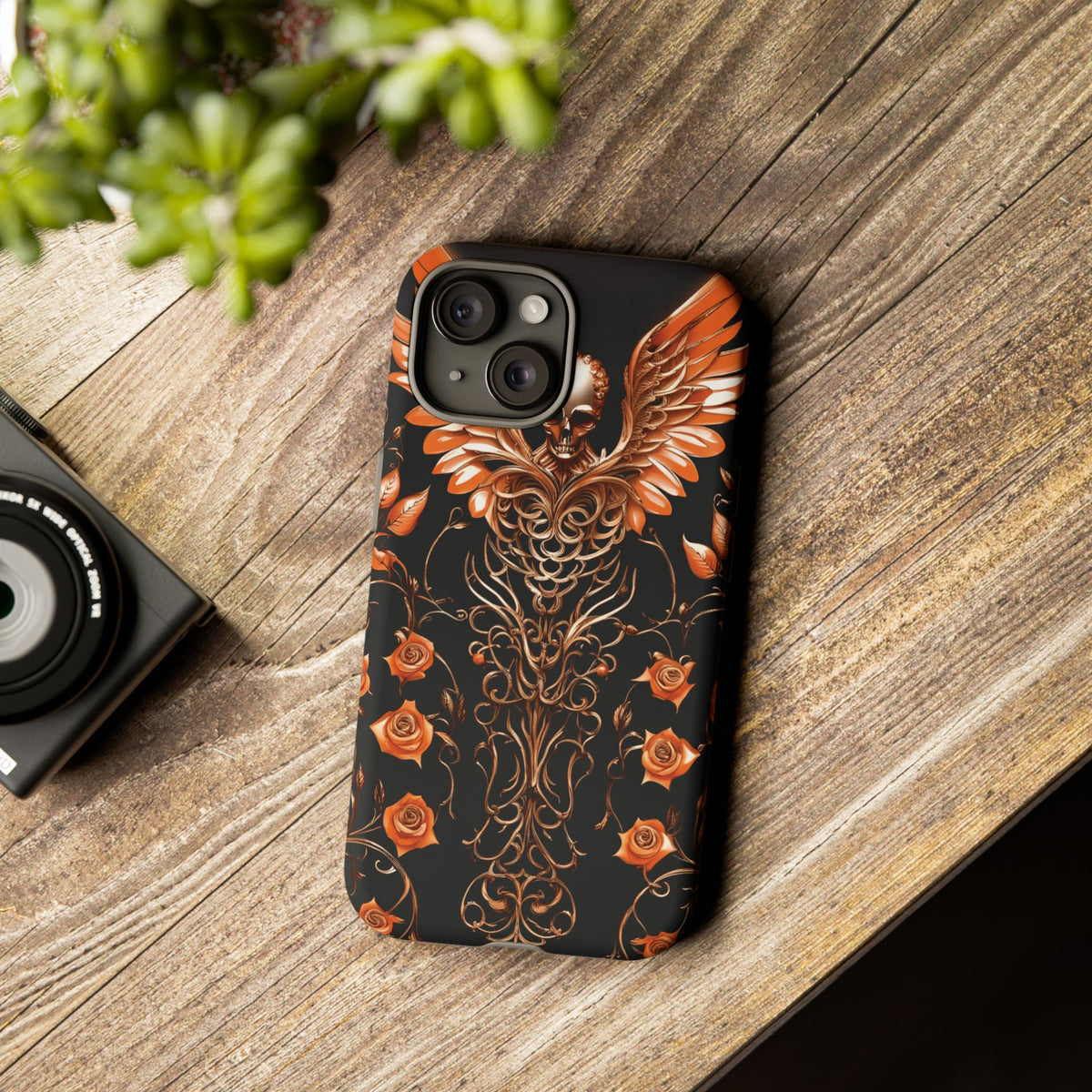 Phone Case - Tough - Orange Skull & Wings
