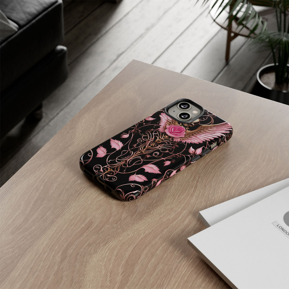 Phone Case - Tough - Pink Skull & Wings