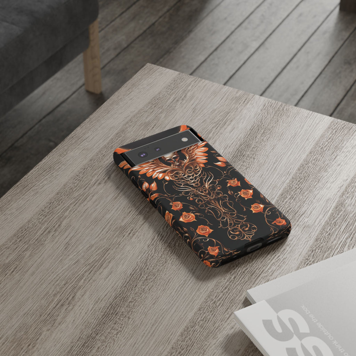 Phone Case - Tough - Orange Skull & Wings