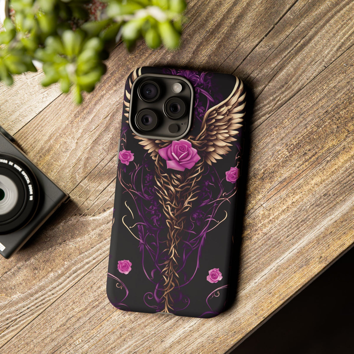 Phone Case - Tough - Purple, Pink Skull & Wings