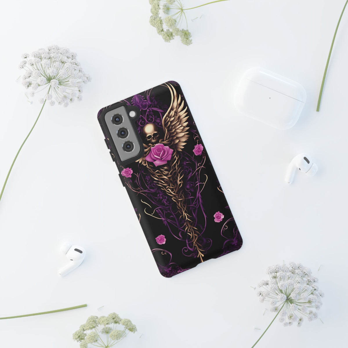 Phone Case - Tough - Purple, Pink Skull & Wings