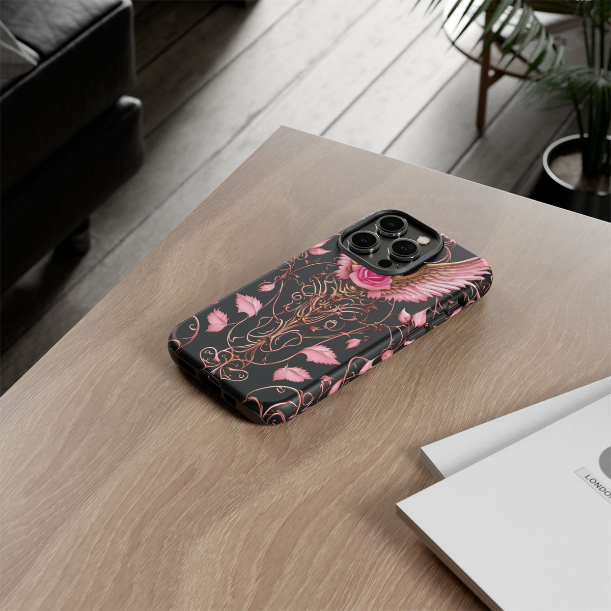Phone Case - Tough - Pink Skull & Wings