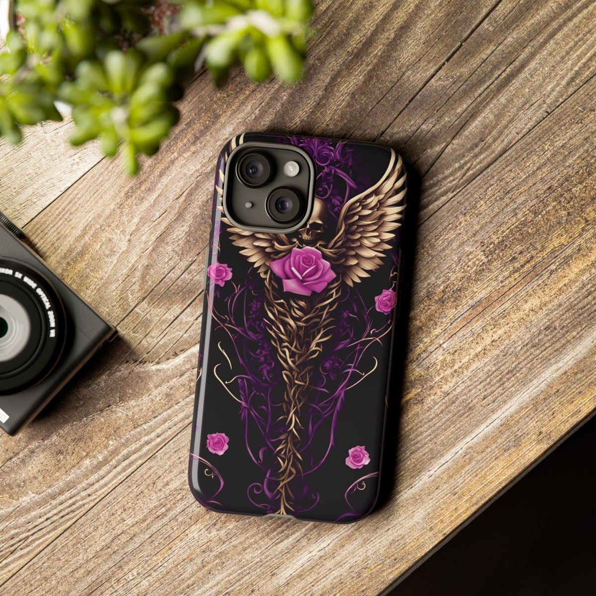 Phone Case - Tough - Purple, Pink Skull & Wings