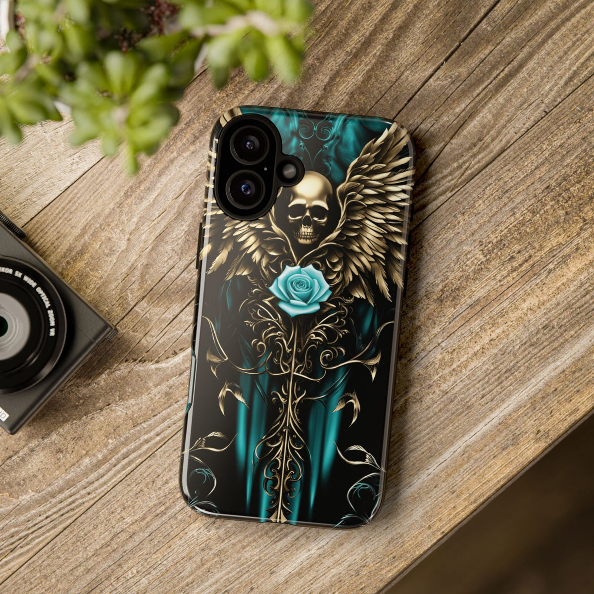 Phone Case - Tough - Cyan Skull & Wings