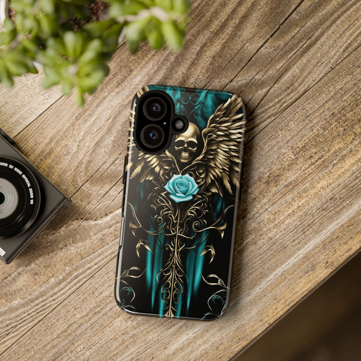 Phone Case - Tough - Cyan Skull & Wings